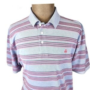 BROOKS BROTHERS- Mens XL Cotton Original Fit Stripe Polo Shirt- Blue/Pink/Navy